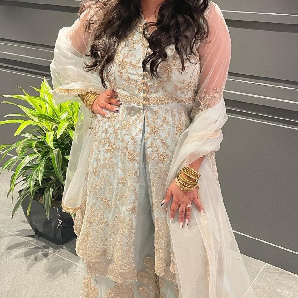 Panash India Pastel Blue Split Net Suit 3/4 sleeves